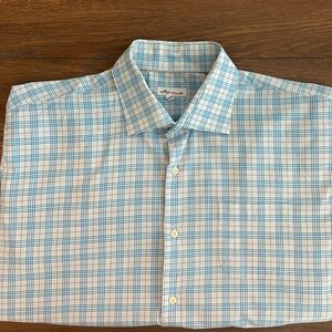 Peter Millar Light Blue and White Short Sleeve Shirt Size XXL Gently Worn‎